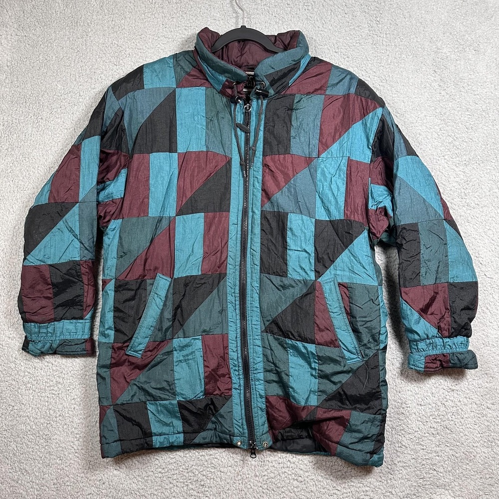 Vintage Spencer Douglas Jacket Mens XLarge Teal Burgundy Quilted Colorblock 90s‎
